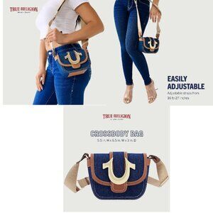 True Religion Crossbody Mini Flap Adjustable Strap Bag Blue Denim 🆕FAST😮💨⚡🚚